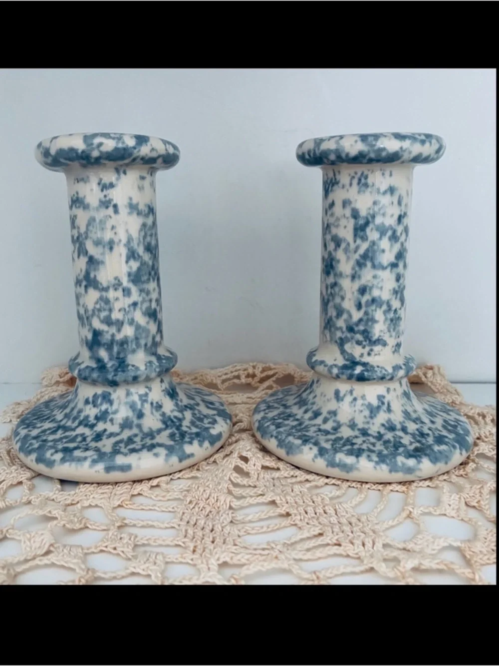 Vintage CANDLESTICKS 2 piece Set, Blue/White, Country Gear by Hartstone USA